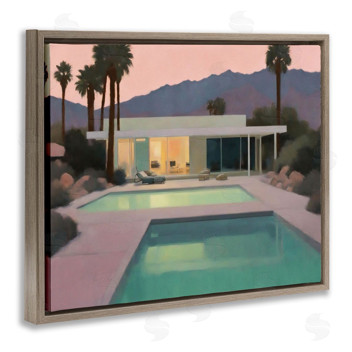 Noah Bay Tranquil Pool at Sunset Brown Floating Frame Canvas Wall Art Print