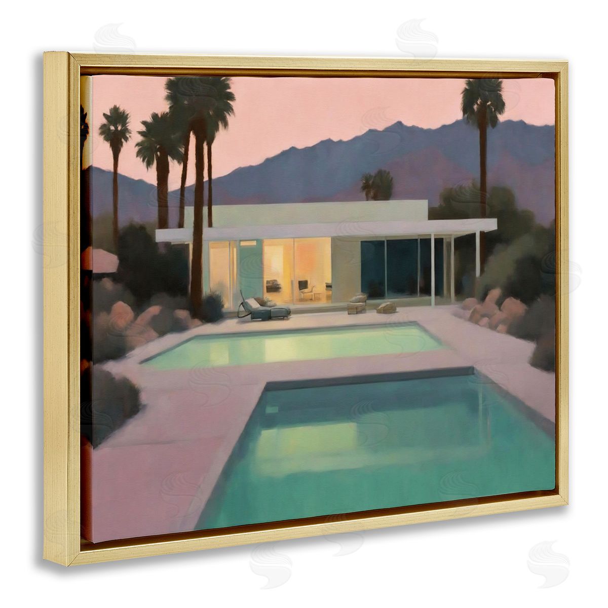 Noah Bay Tranquil Pool at Sunset Gold Floating Frame Canvas Wall Art Print