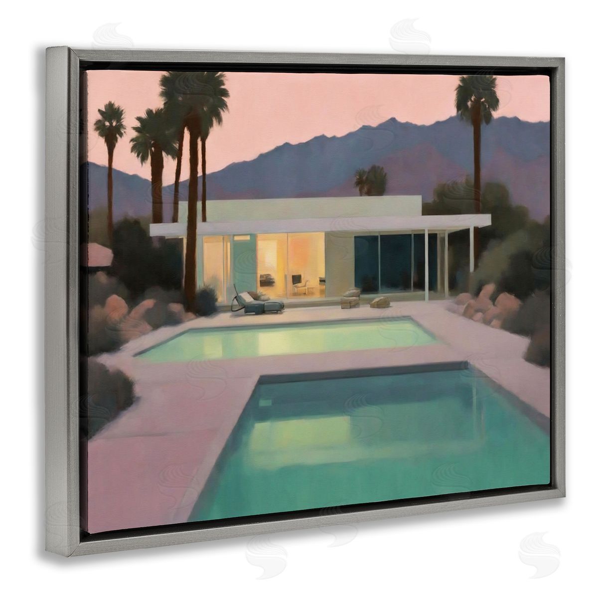 Noah Bay Tranquil Pool at Sunset Gray Floating Frame Canvas Wall Art Print