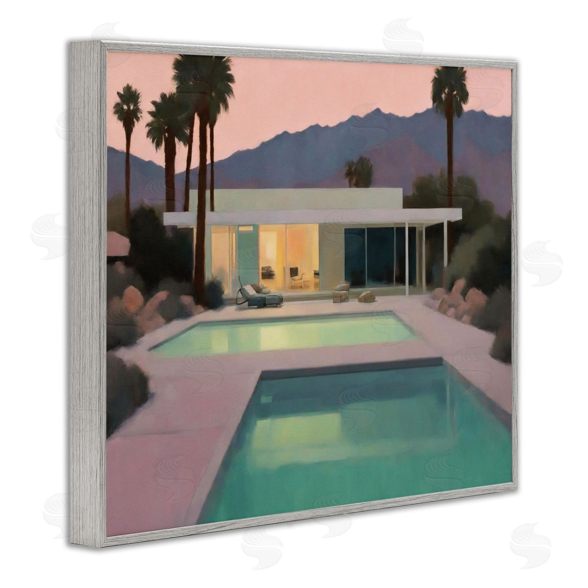 Noah Bay Tranquil Pool at Sunset Gray Framed Giclee Wall Art Print