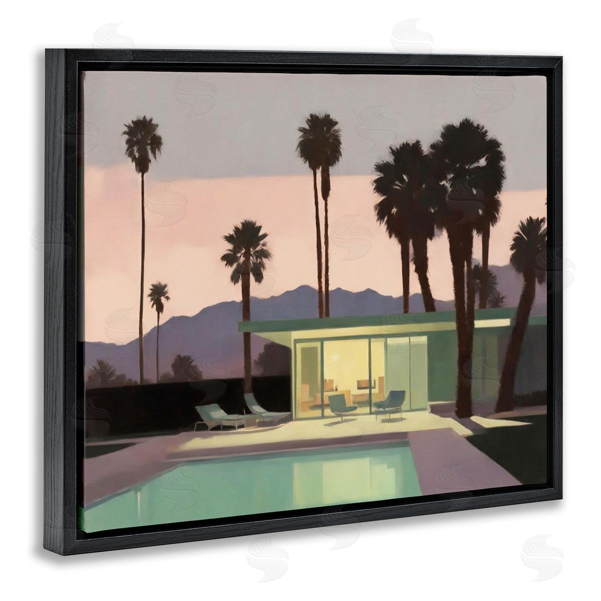 Noah Bay Pool Surrounded by Palms Black Floating Frame Canvas Wall Art Print