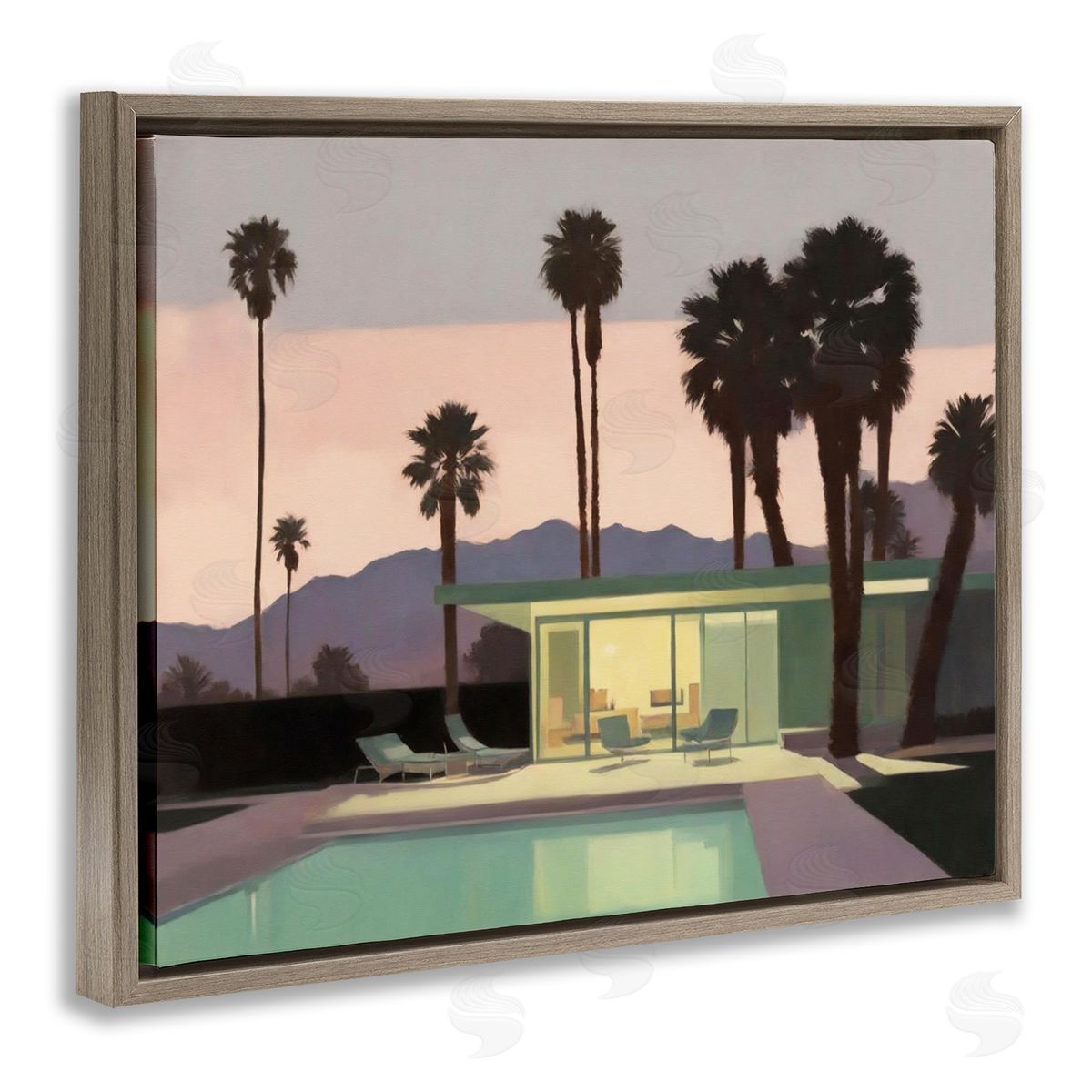 Noah Bay Pool Surrounded by Palms Brown Floating Frame Canvas Wall Art Print