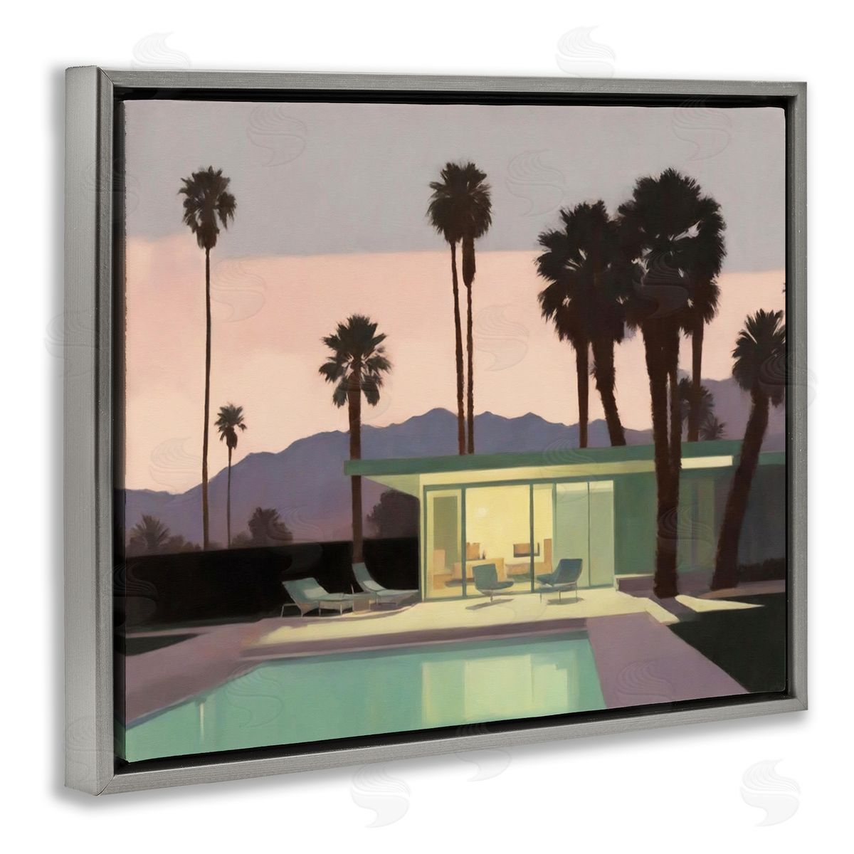 Noah Bay Pool Surrounded by Palms Gray Floating Frame Canvas Wall Art Print