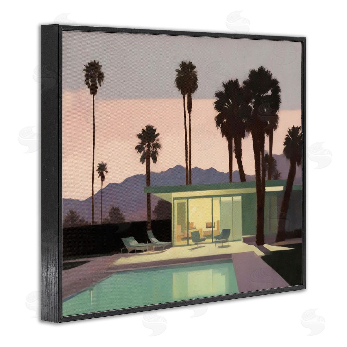 Noah Bay Pool Surrounded by Palms Black Framed Giclee Wall Art Print