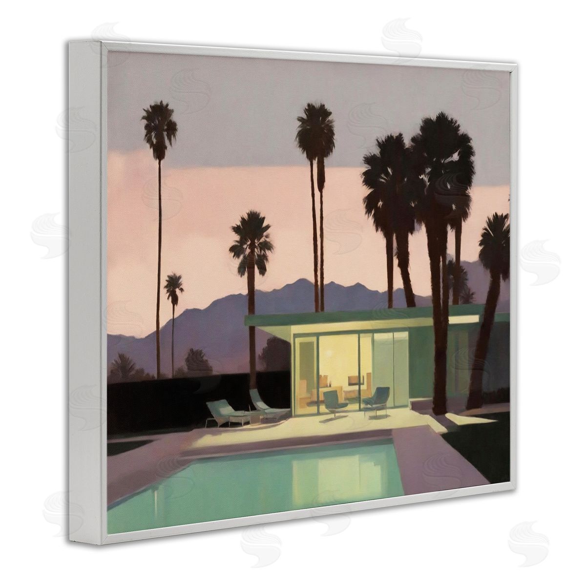 Noah Bay Pool Surrounded by Palms White Framed Giclee Wall Art Print