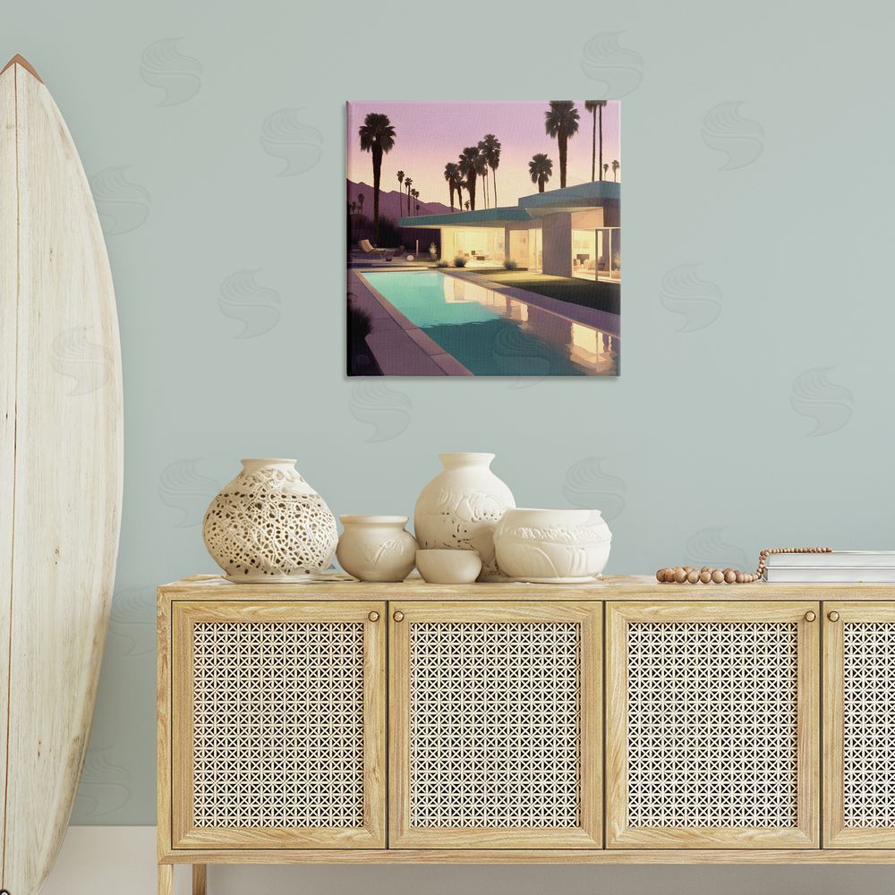 Noah Bay Palm Trees & Pool Villa Canvas Wall Art Print in Room