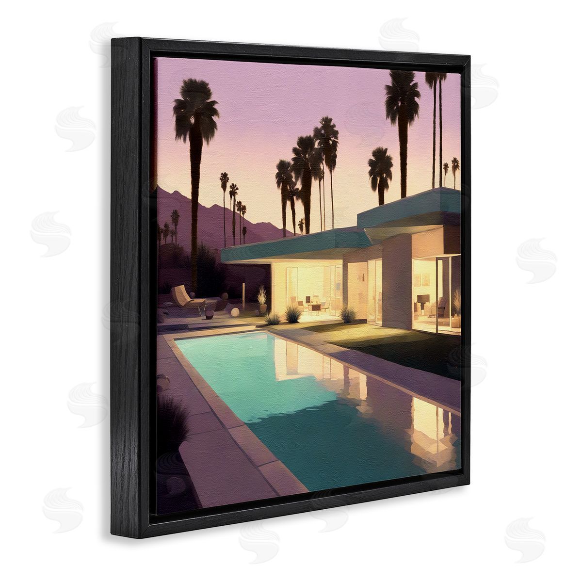 Noah Bay Palm Trees & Pool Villa Black Floating Frame Canvas Wall Art Print