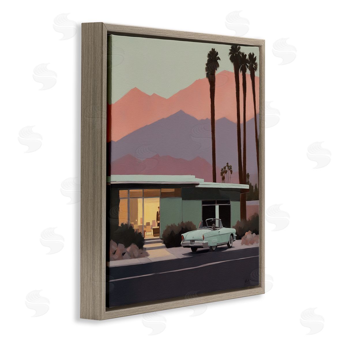 Noah Bay Tropical House & Car Brown Floating Frame Canvas Wall Art Print