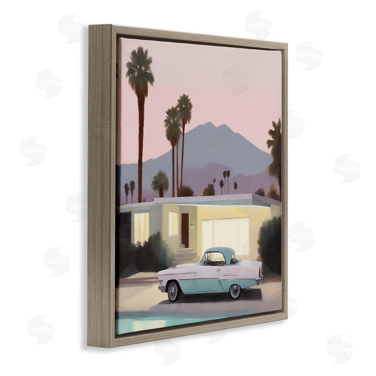 Noah Bay Poolside Classic Car Brown Floating Frame Canvas Wall Art Print
