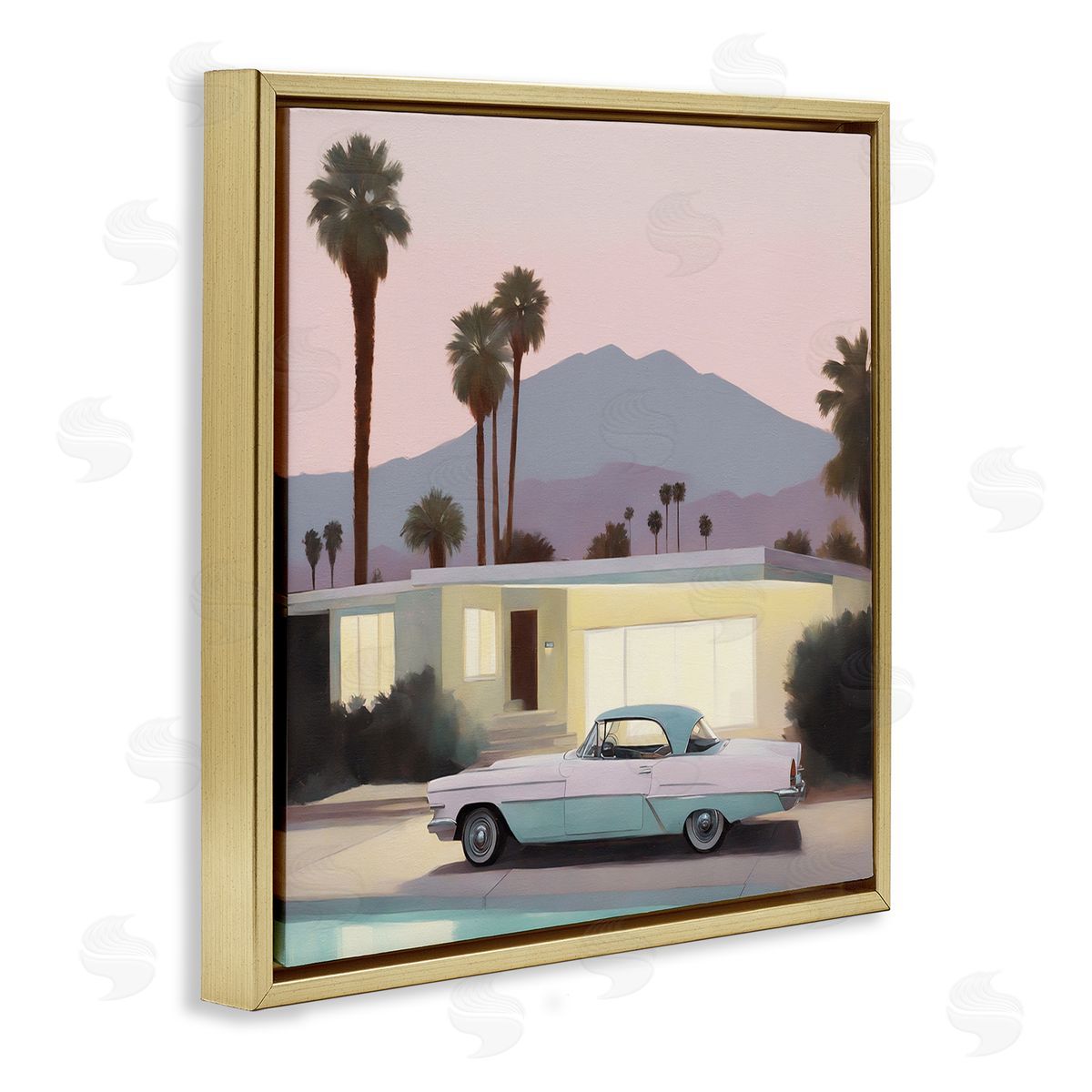 Noah Bay Poolside Classic Car Gold Floating Frame Canvas Wall Art Print