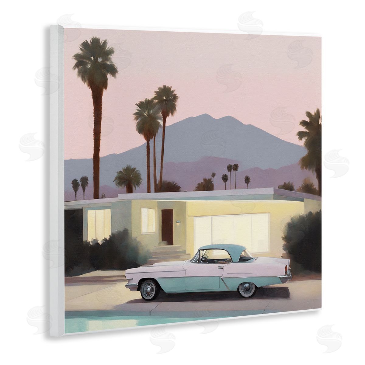 Noah Bay Poolside Classic Car Wooden Wall Plaque Art Print