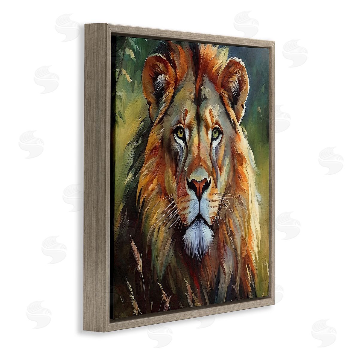 Painterly Lion Portrait Brown Floating Frame Canvas Wall Art, Home Decor by Noah Bay