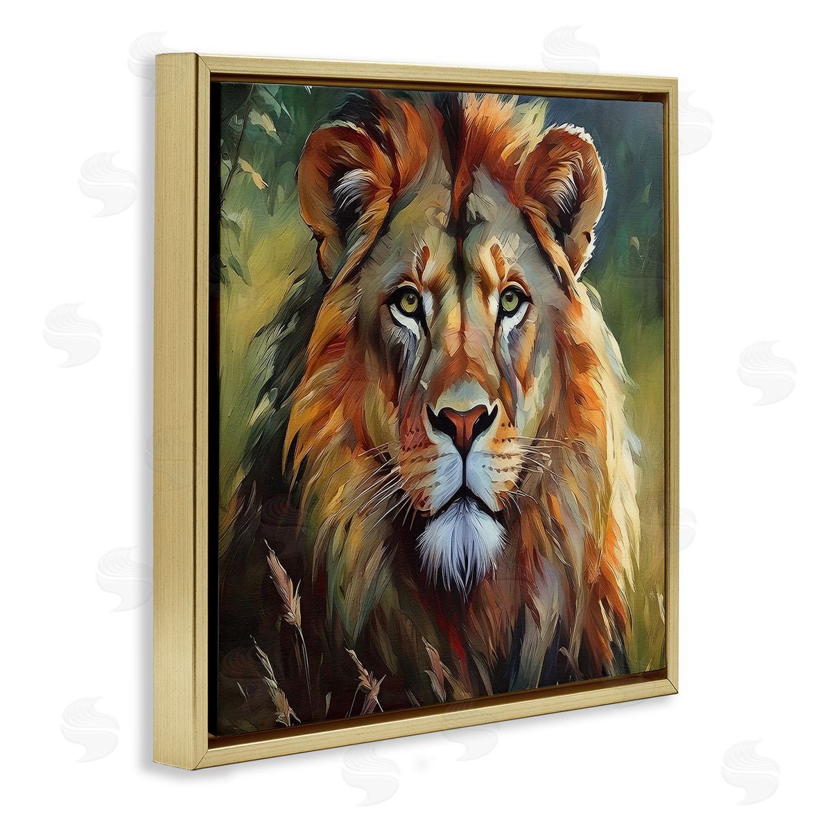 Painterly Lion Portrait Gold Floating Frame Canvas Wall Art, Home Decor by Noah Bay