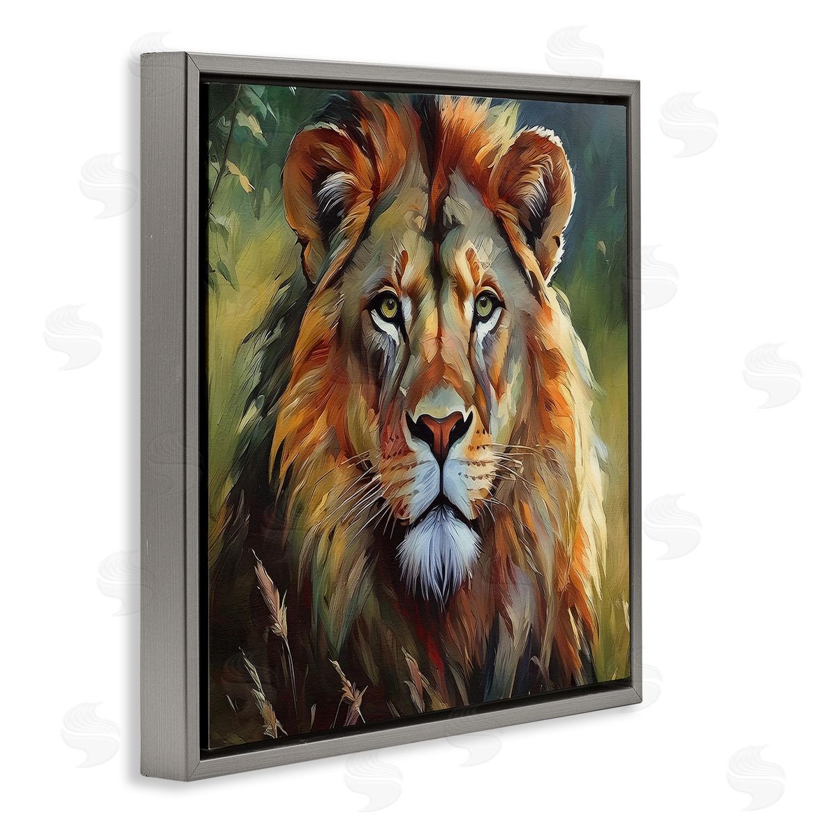 Painterly Lion Portrait Grey Floating Frame Canvas Wall Art, Home Decor by Noah Bay