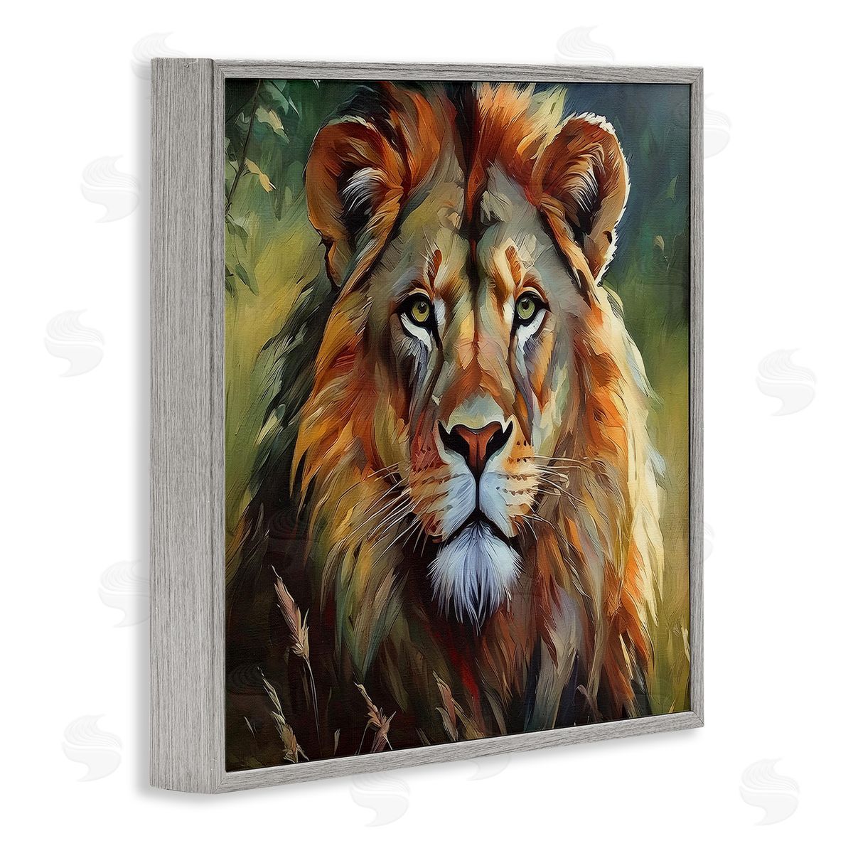 Painterly Lion Portrait Grey Frame Print Wall Art, Home Decor by Noah Bay