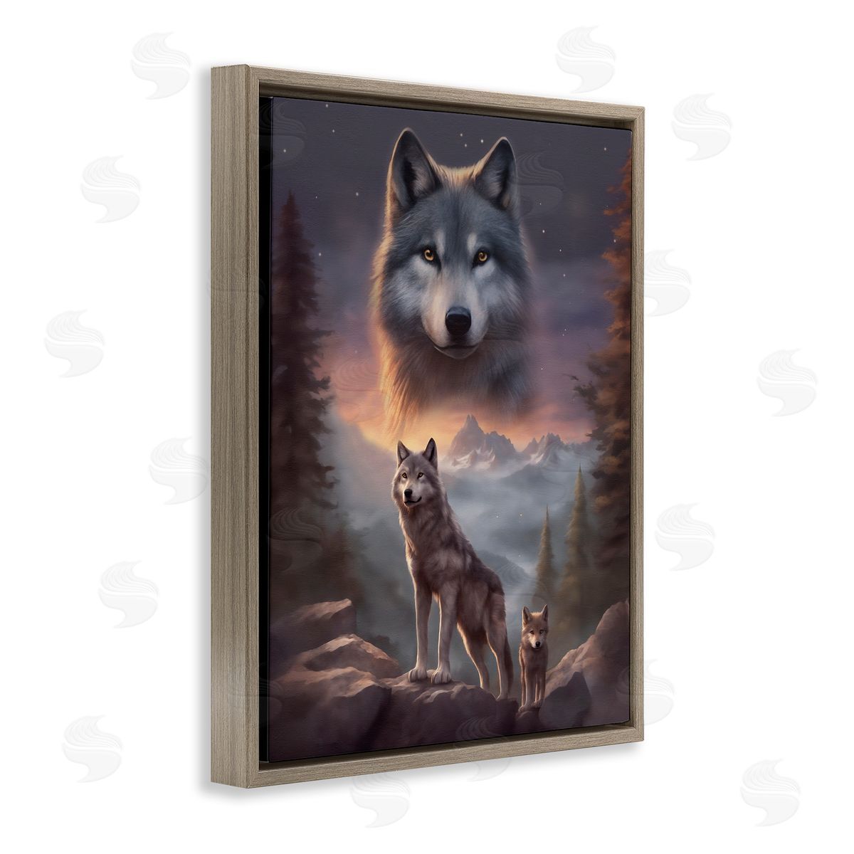 Ancestor Wolf Motif Brown Floating Frame Canvas Wall Art, Home Decor by Noah Bay