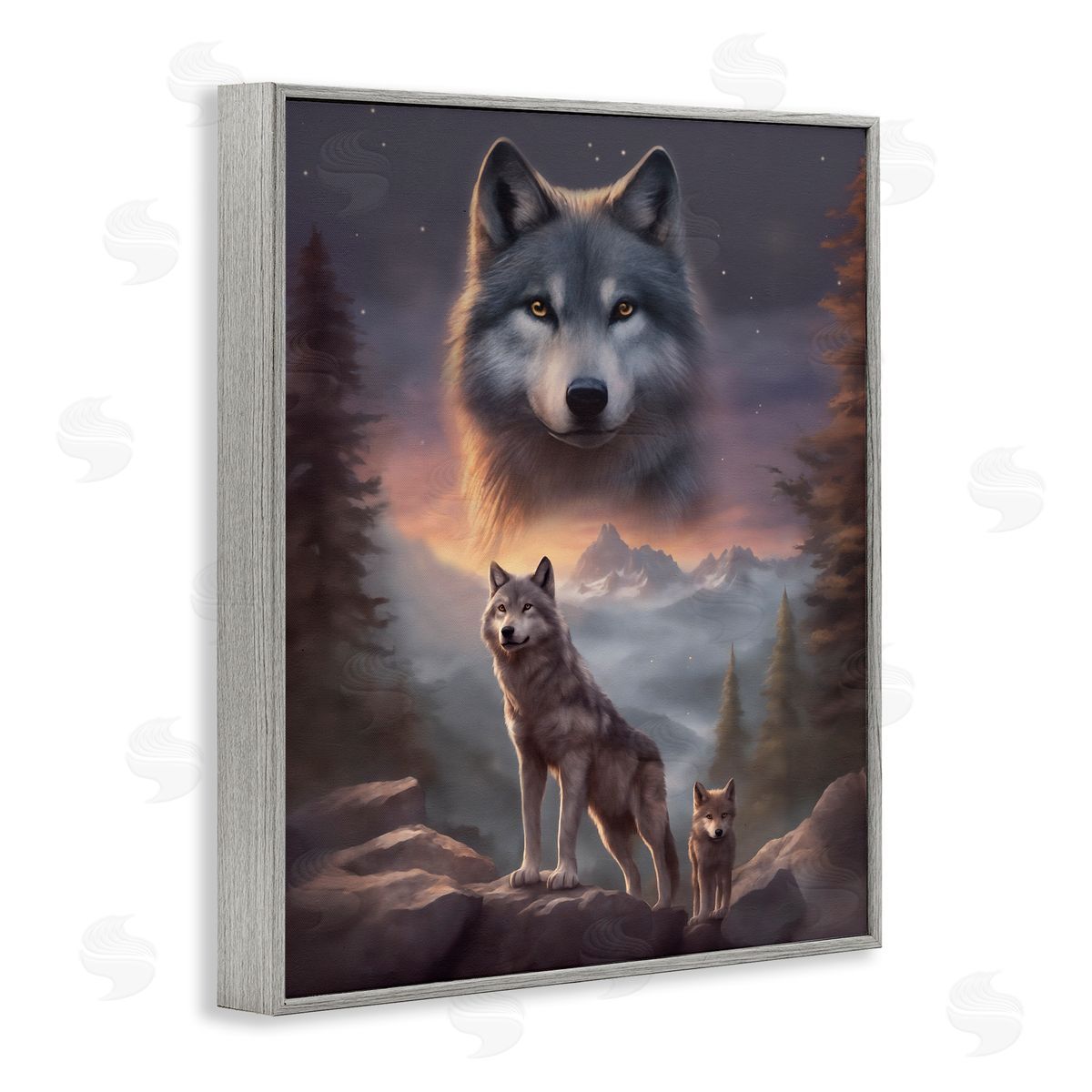 Ancestor Wolf Motif Grey Frame Print Wall Art, Home Decor by Noah Bay
