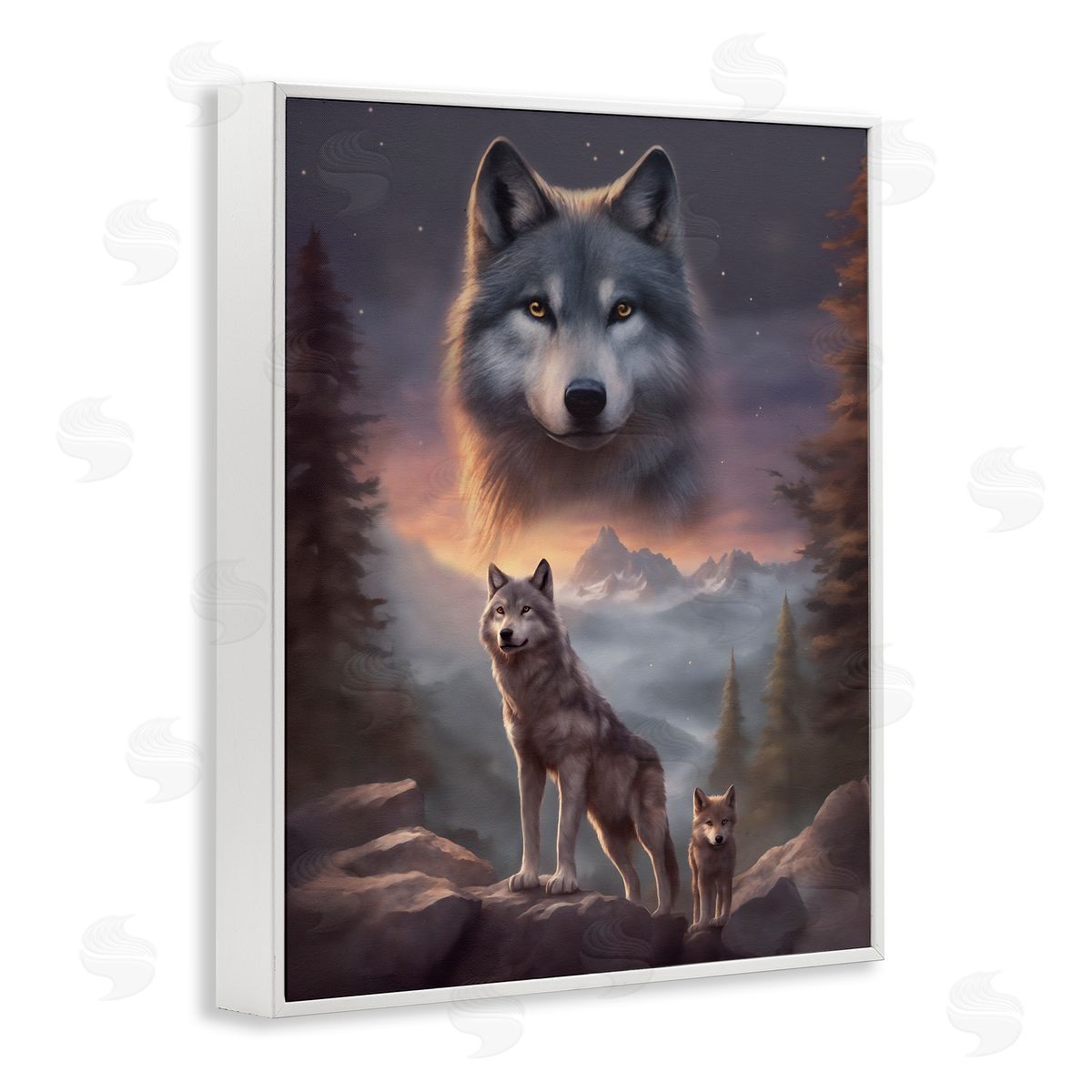Ancestor Wolf Motif White Frame Print Wall Art, Home Decor by Noah Bay