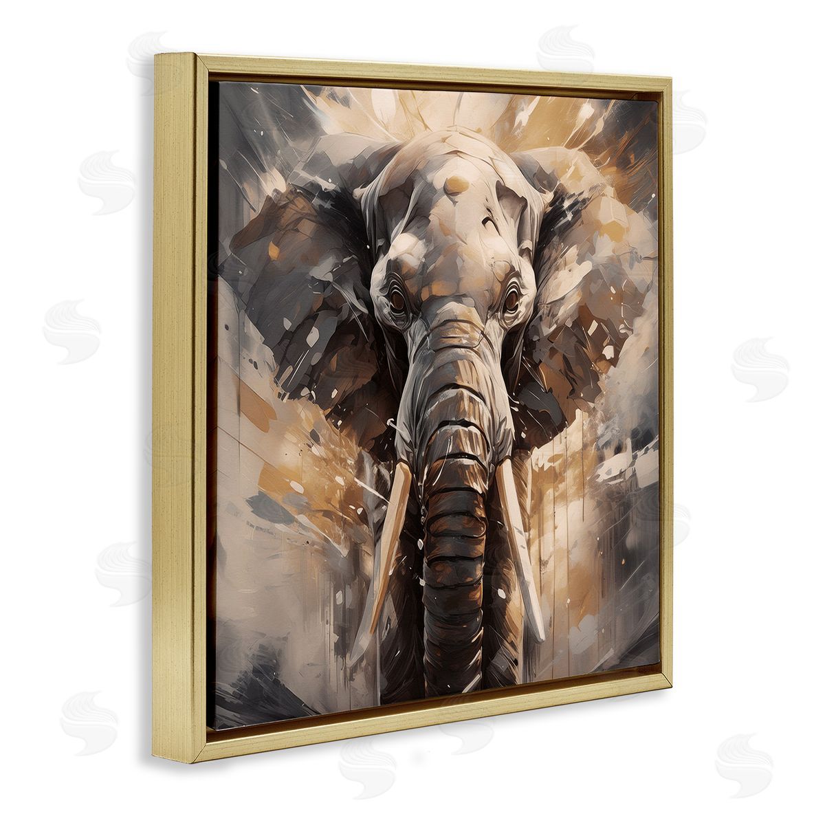 Noah Bay Modern Splatter Elephant Gold Floating Frame Canvas Wall Art Print