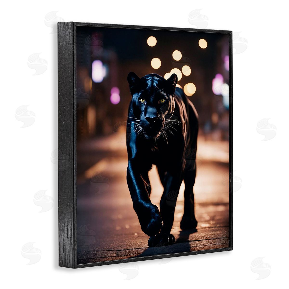 Stalking Panther on Street Black Frame Print Wall Art, Home Decor by Noah Bay