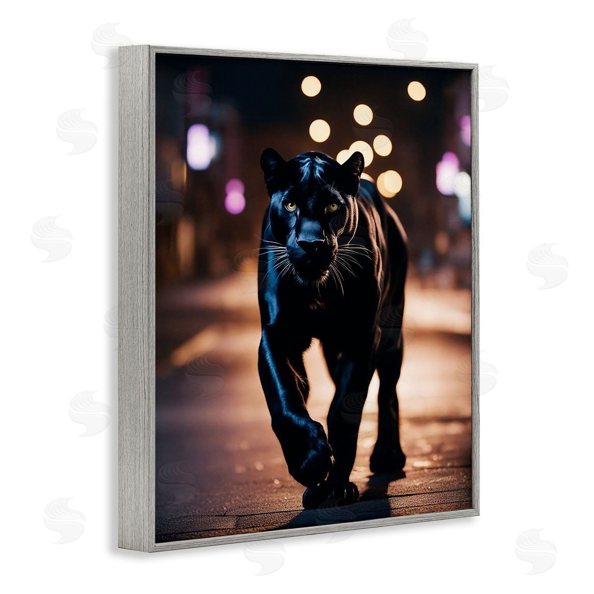 Stalking Panther on Street Grey Frame Print Wall Art, Home Decor by Noah Bay