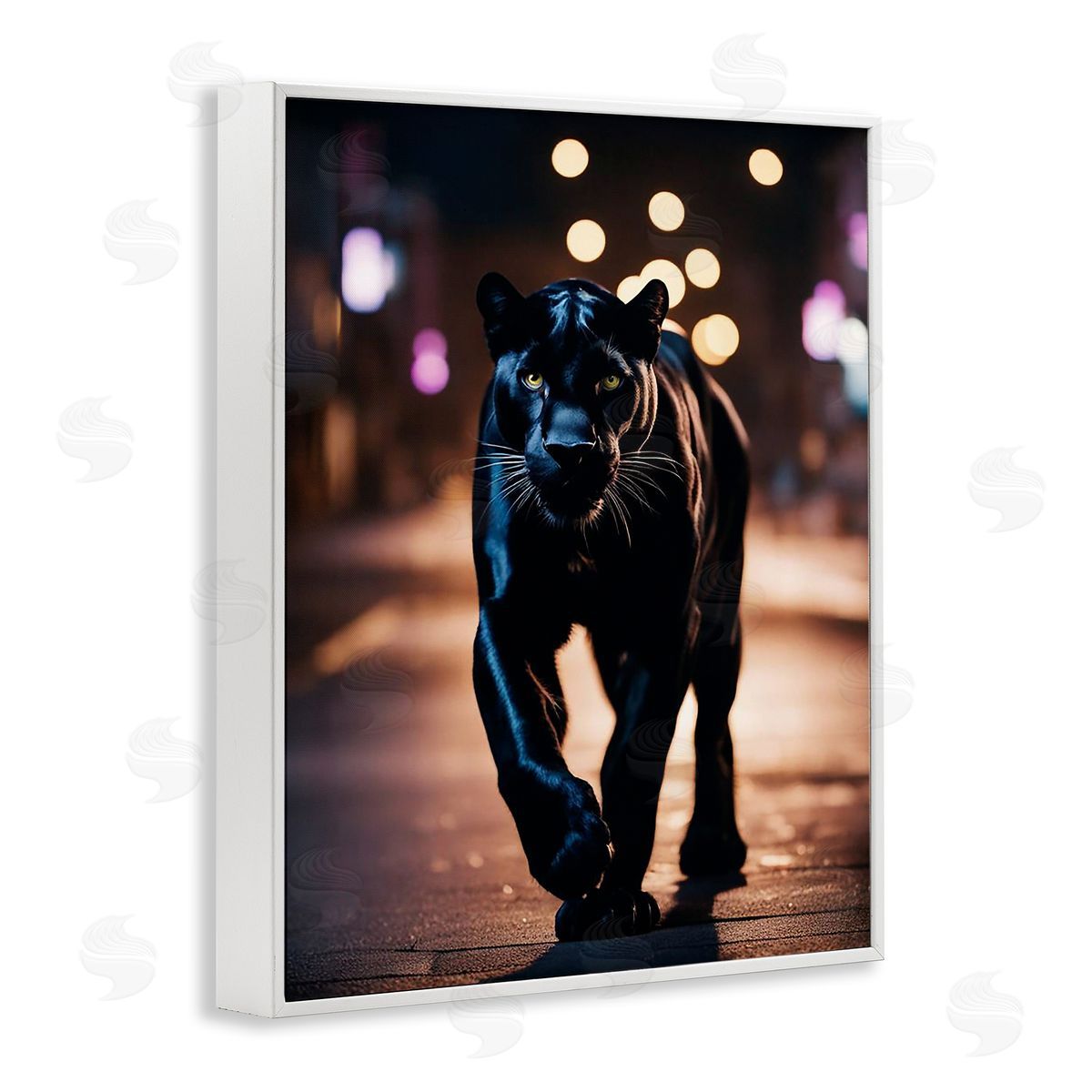 Stalking Panther on Street White Frame Print Wall Art, Home Decor by Noah Bay
