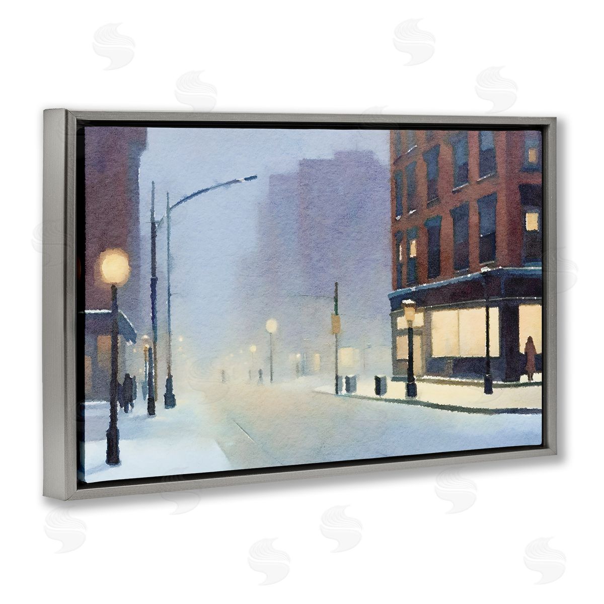 Misty Winter City Street Grey Floating Frame Canvas Wall Art, Home Decor by Noah Bay