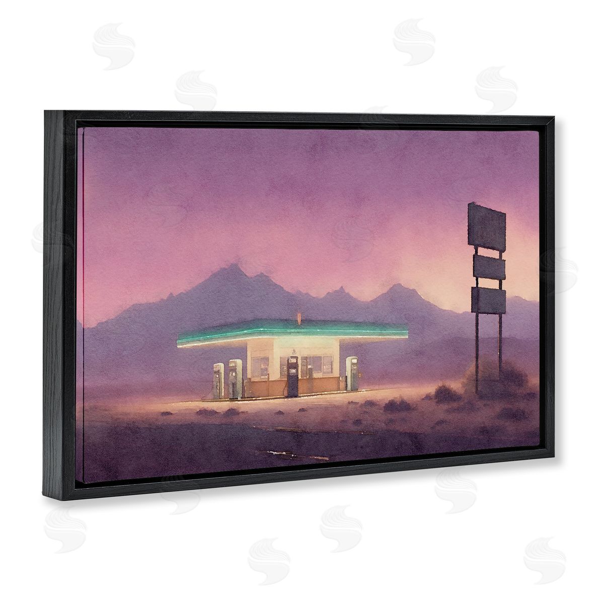 Desert Gas Station Black Floating Frame Canvas Wall Art, Home Decor by Noah Bay