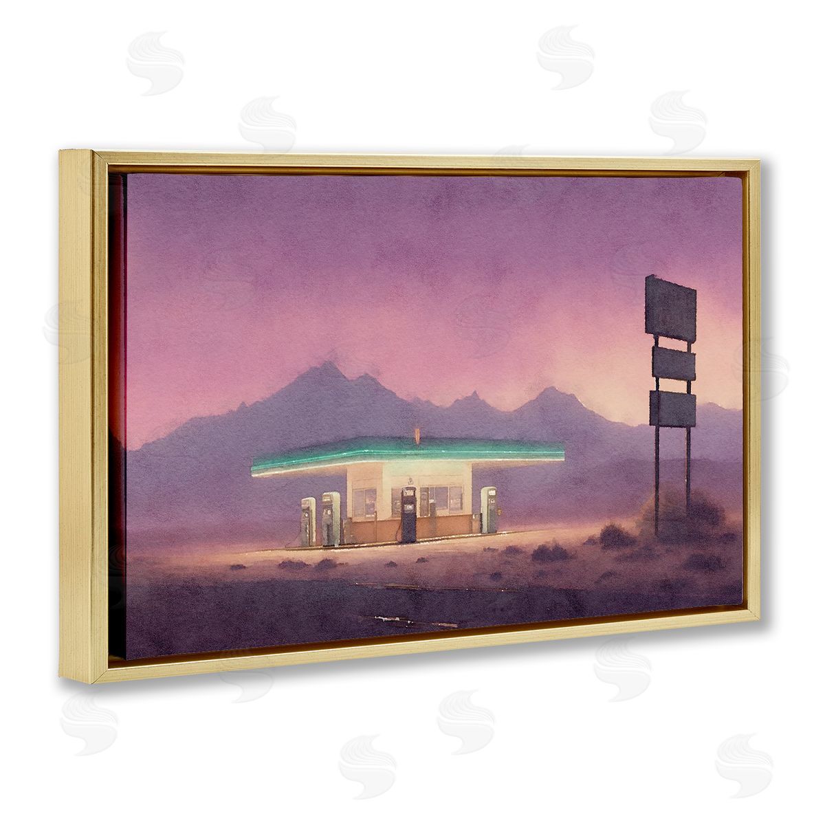 Desert Gas Station Gold Floating Frame Canvas Wall Art, Home Decor by Noah Bay