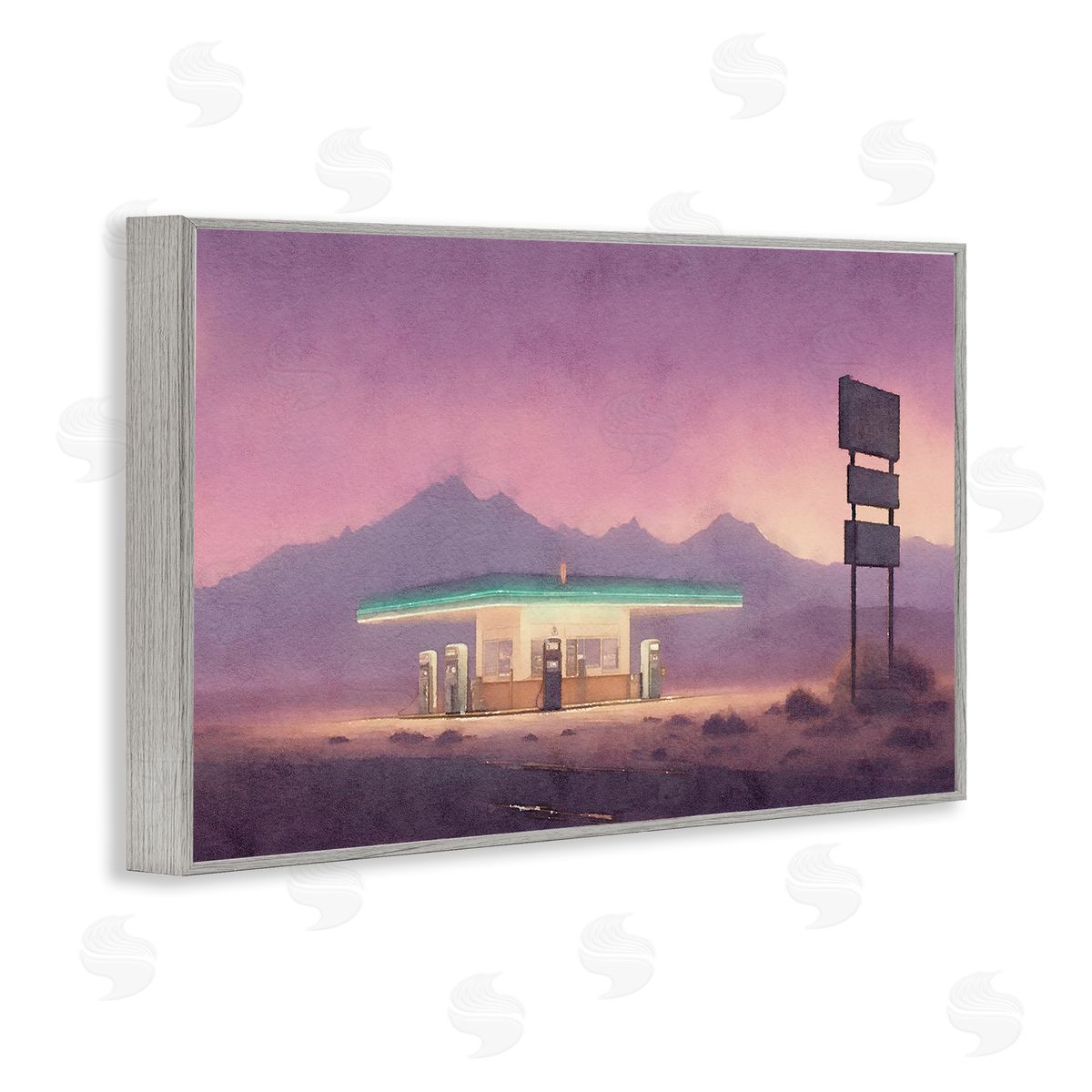 Desert Gas Station Grey Frame Print Wall Art, Home Decor by Noah Bay