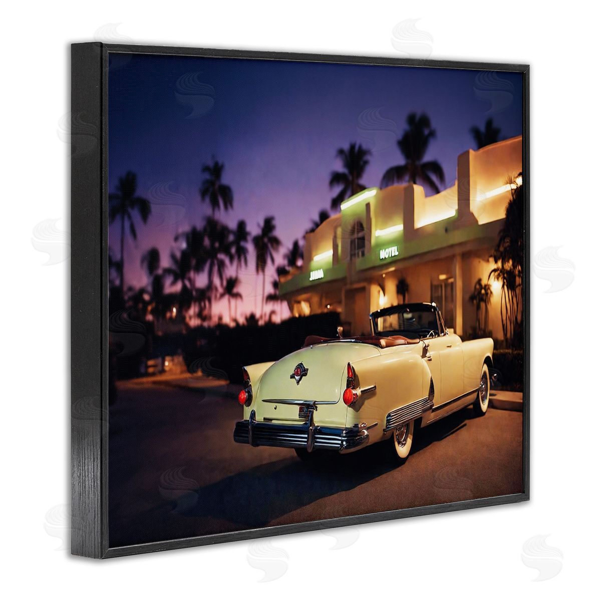 Noah Bay Antique Car Tropical Motel Black Framed Giclee Wall Art Print