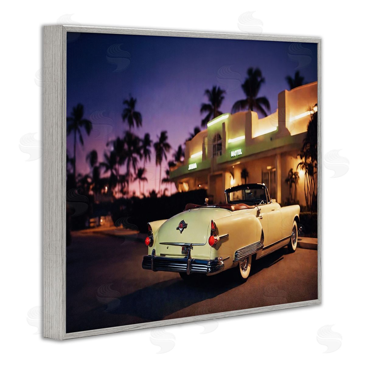 Noah Bay Antique Car Tropical Motel Gray Framed Giclee Wall Art Print