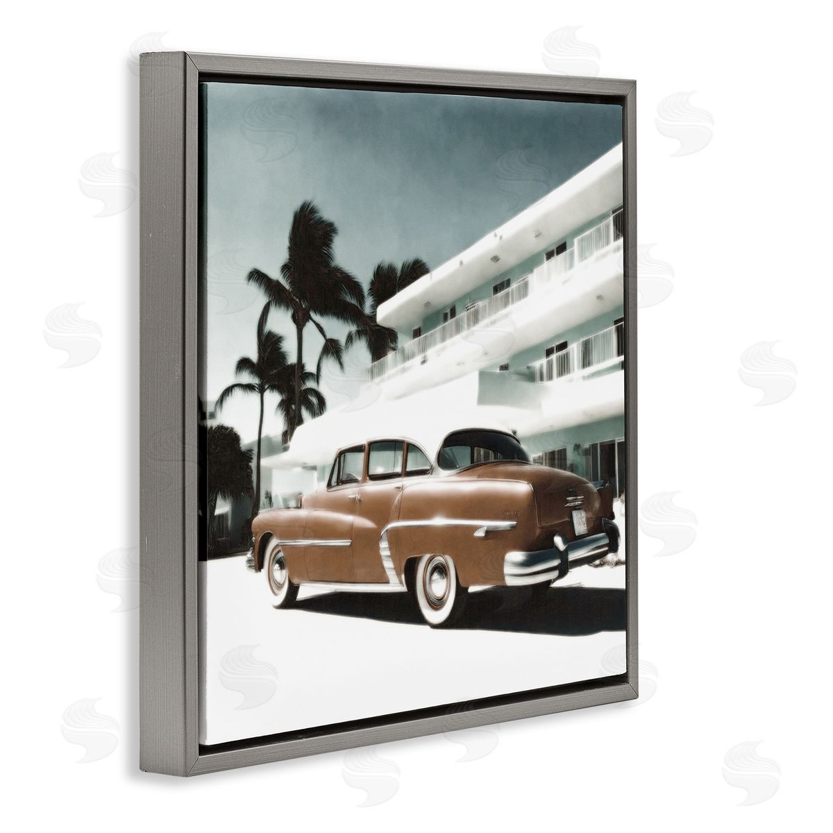 Noah Bay Miami Classic Automobile Gray Floating Frame Canvas Wall Art Print