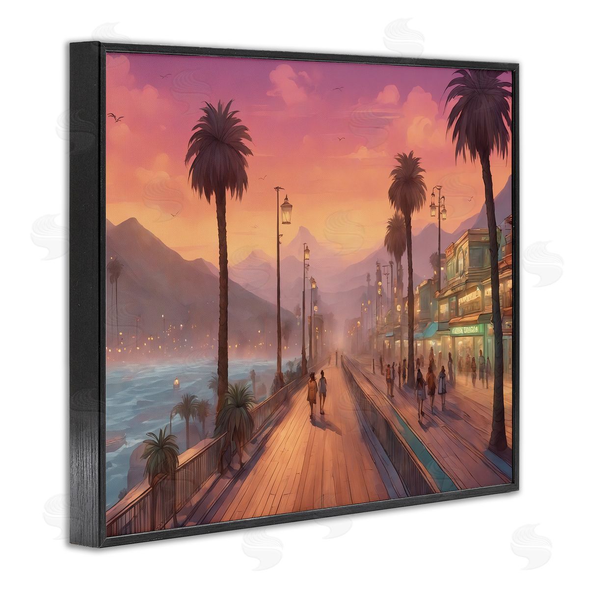 Noah Bay Busy Tropical Boardwalk Black Framed Giclee Wall Art Print