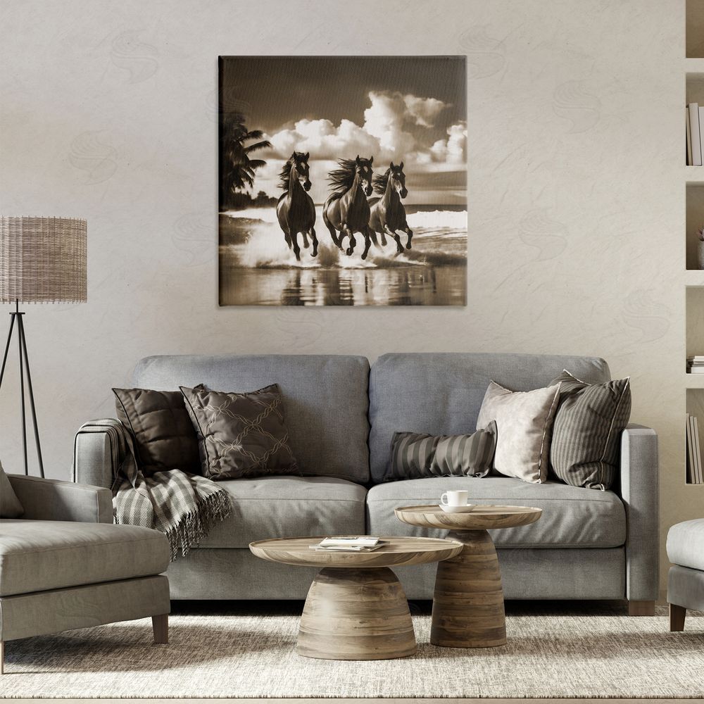 Noah Bay Sepia Stallions Galloping Canvas Wall Art Print in Room