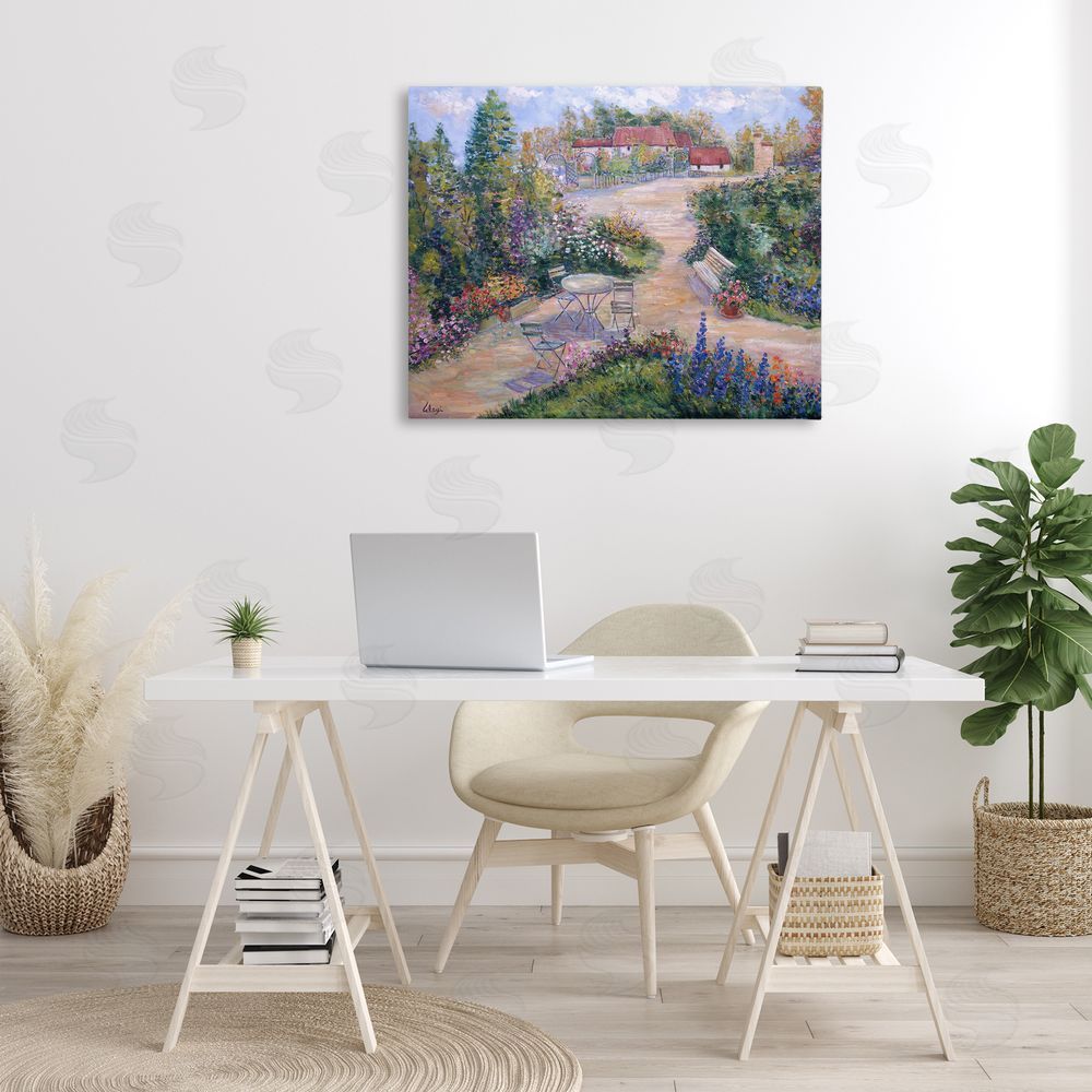 Alexi Fine Spring Garden Benches Canvas Wall Art Print in Room