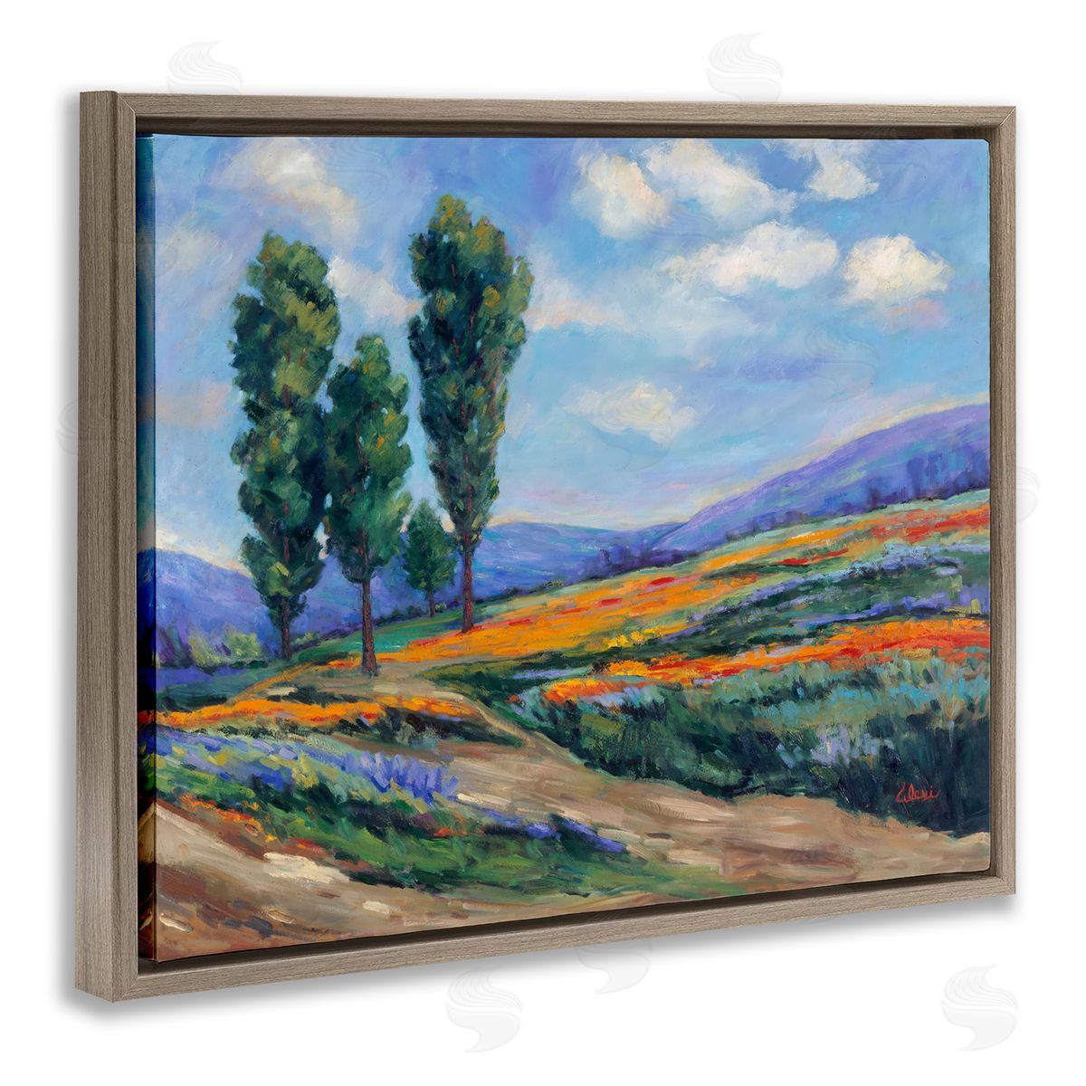Alexi Fine Rolling Hills Traditional Landscape Brown Floating Frame Canvas Wall Art Print