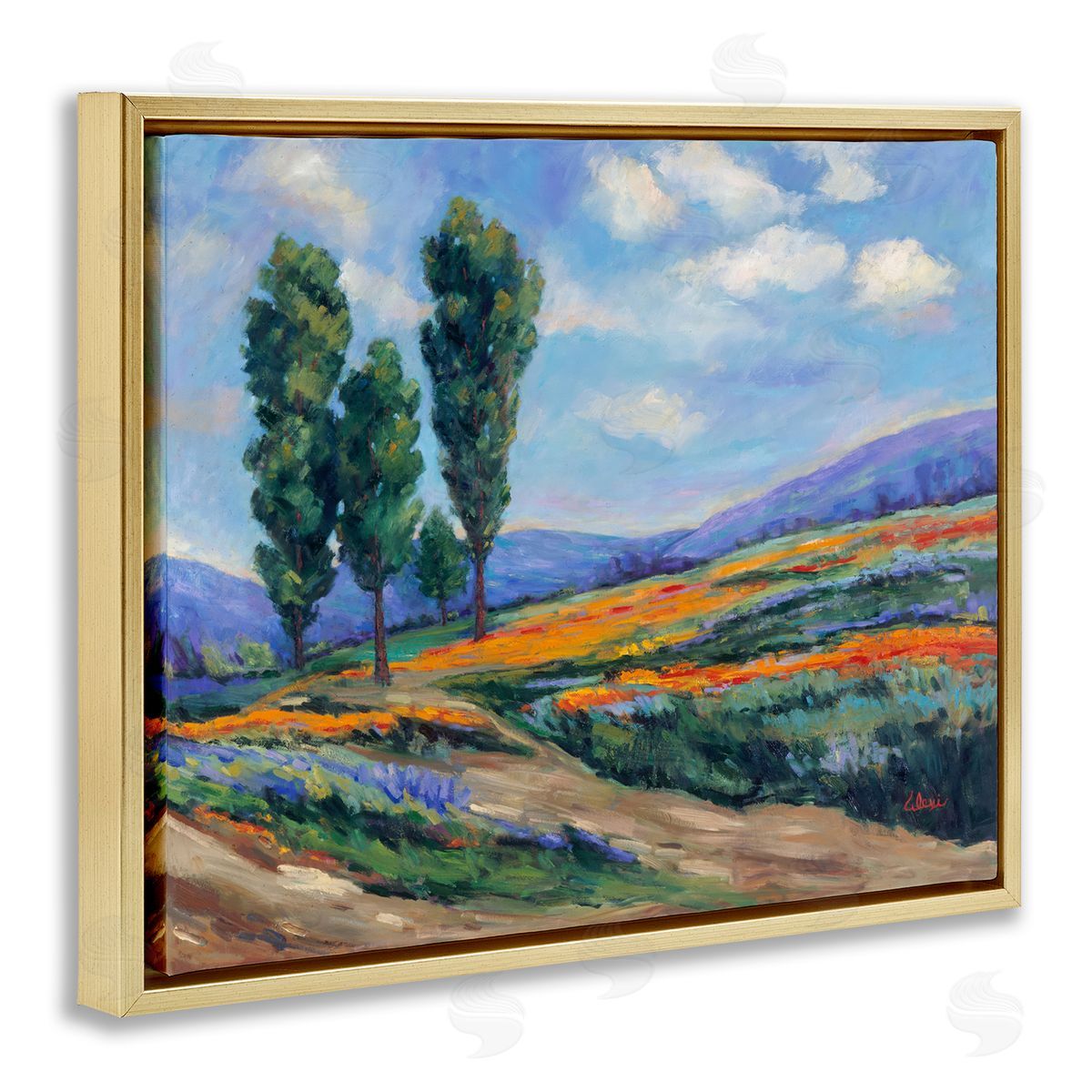Alexi Fine Rolling Hills Traditional Landscape Gold Floating Frame Canvas Wall Art Print