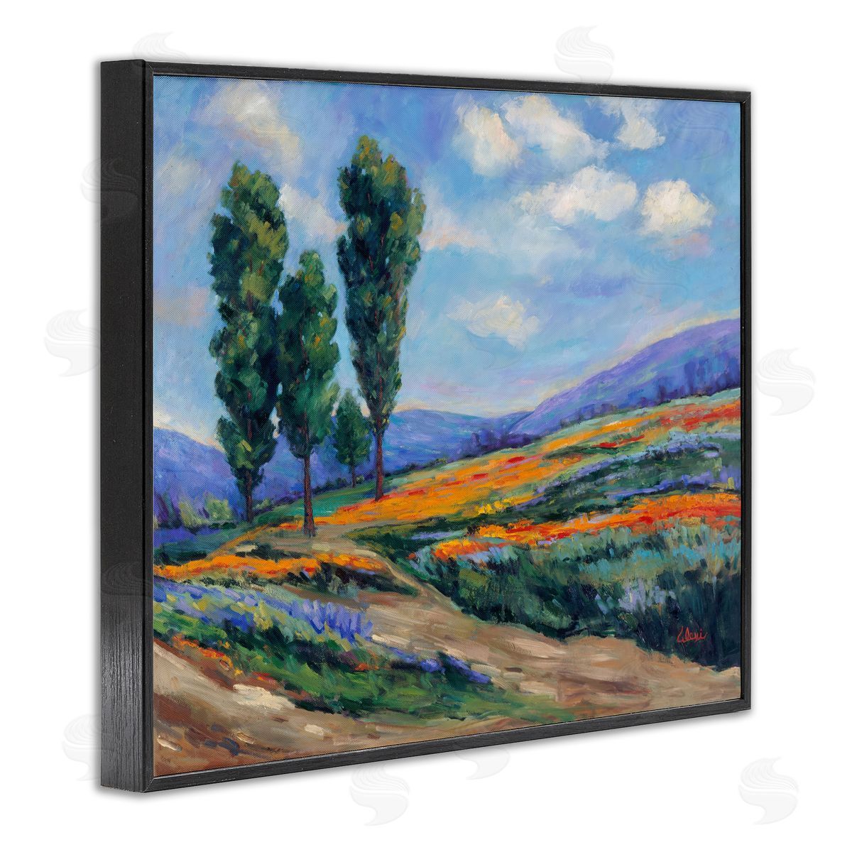 Alexi Fine Rolling Hills Traditional Landscape Black Framed Giclee Wall Art Print