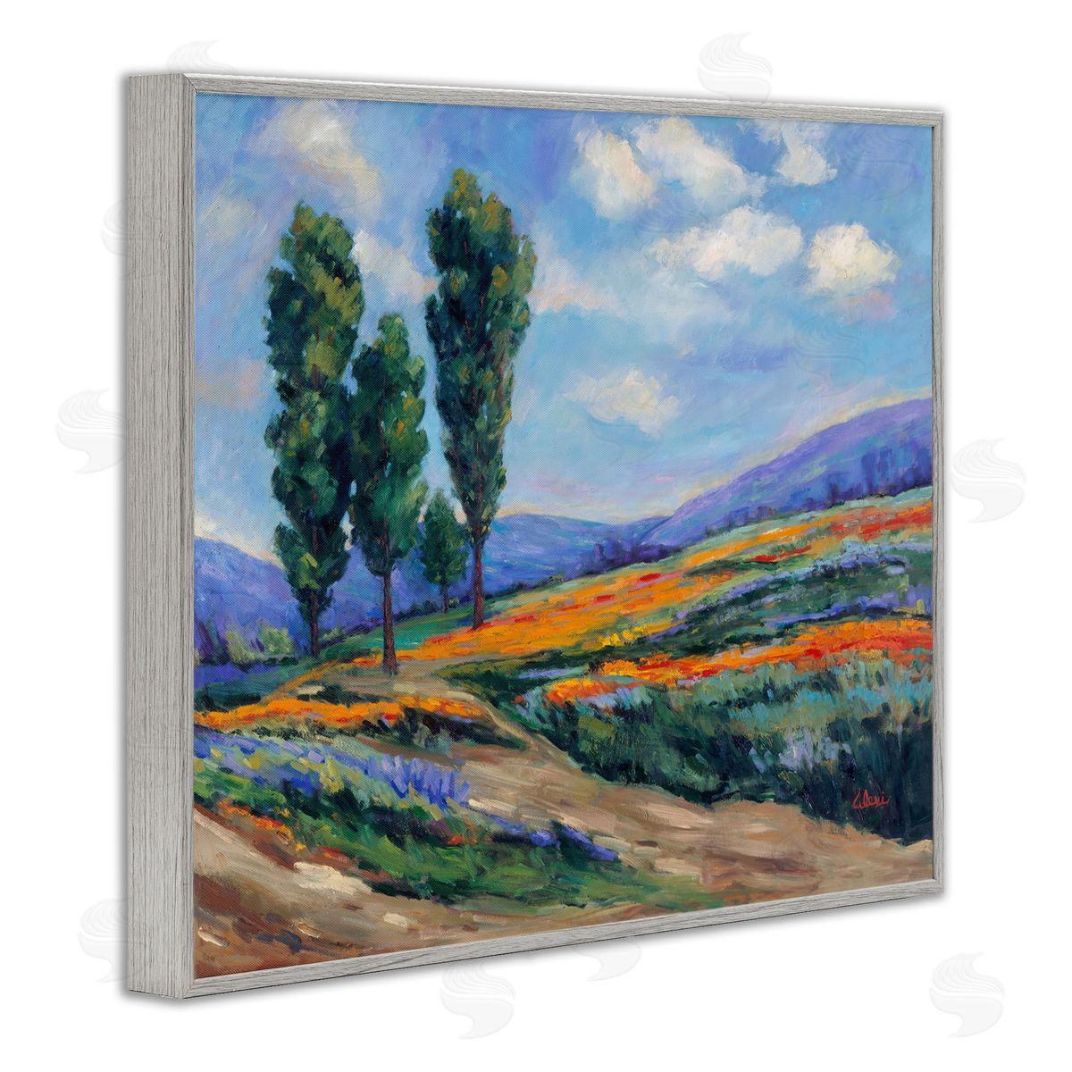 Alexi Fine Rolling Hills Traditional Landscape Gray Framed Giclee Wall Art Print