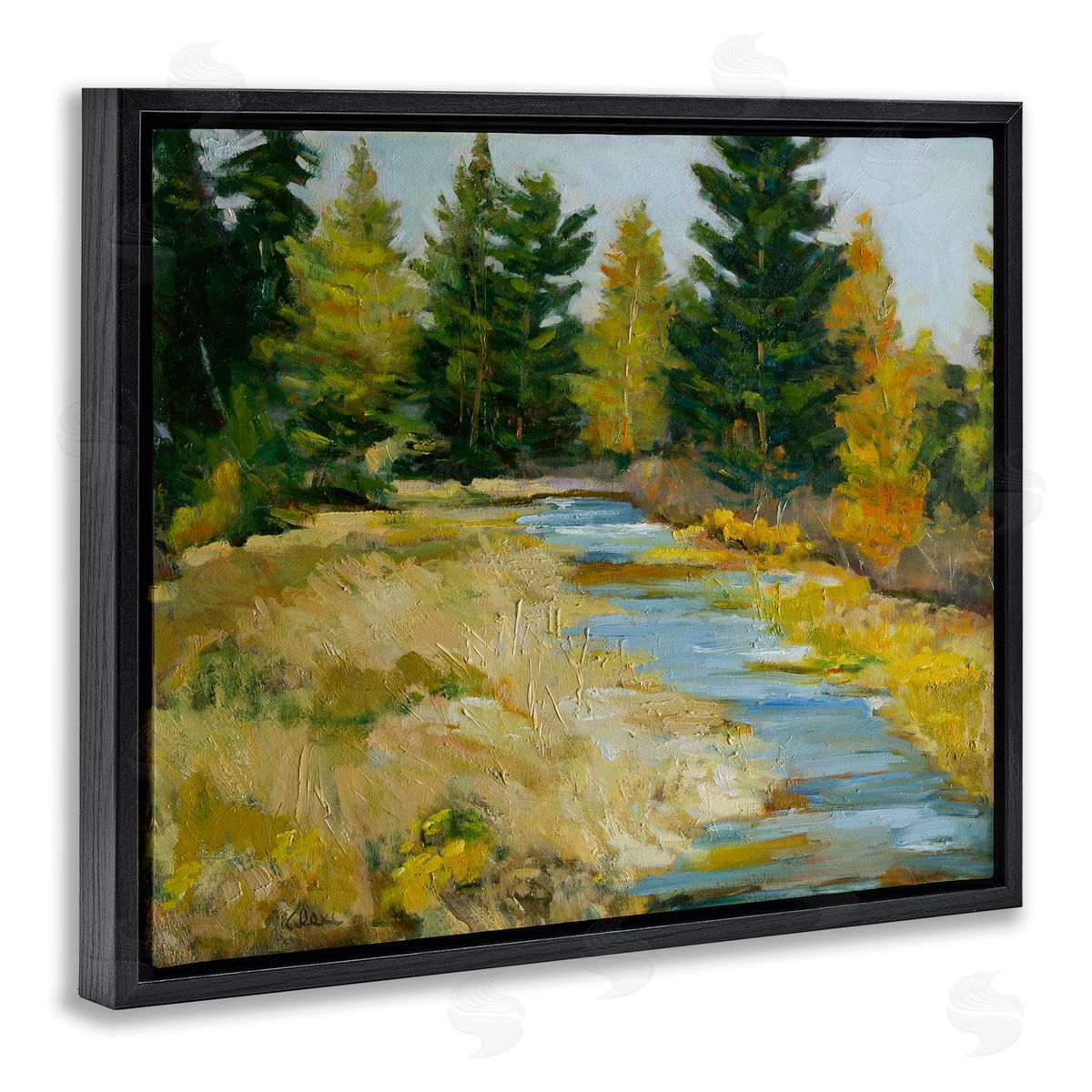 Alexi Fine A Fine Creekside Landscape Black Floating Frame Canvas Wall Art Print