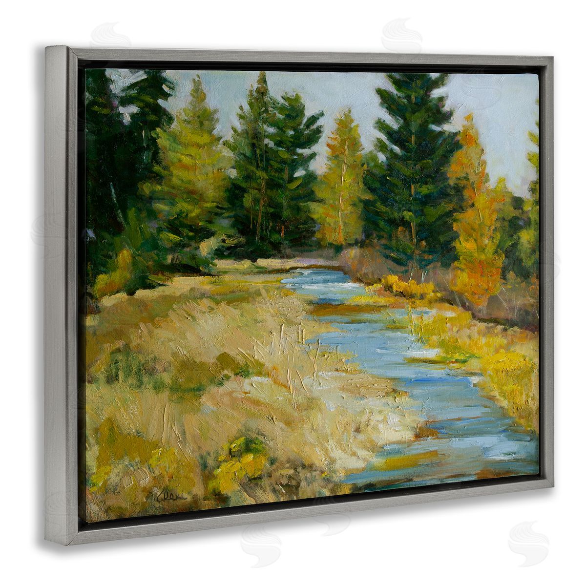 Alexi Fine A Fine Creekside Landscape Gray Floating Frame Canvas Wall Art Print