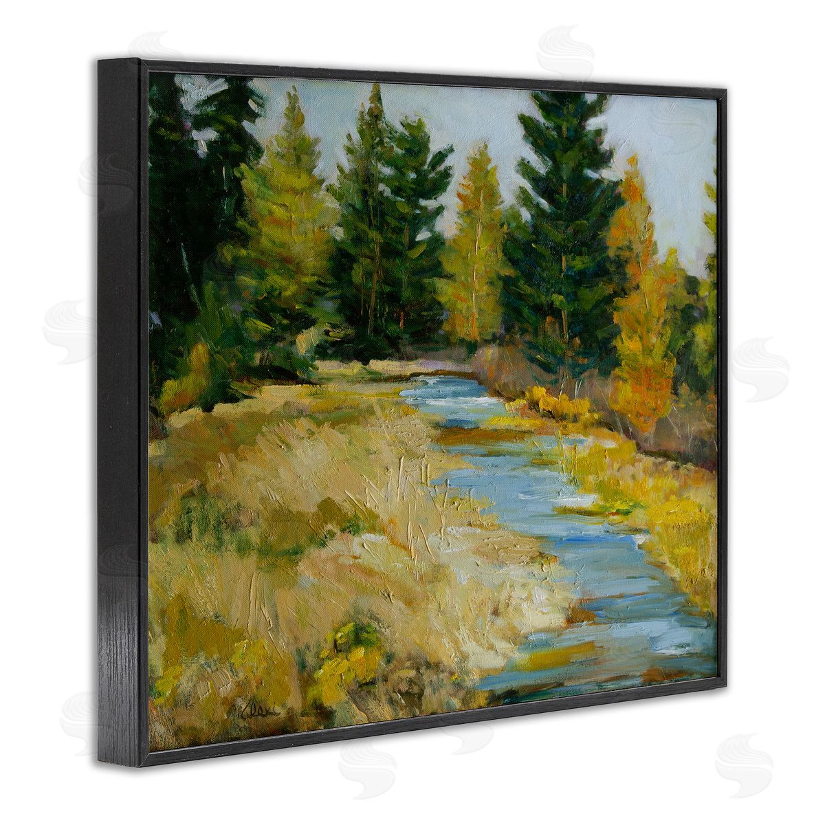Alexi Fine A Fine Creekside Landscape Black Framed Giclee Wall Art Print