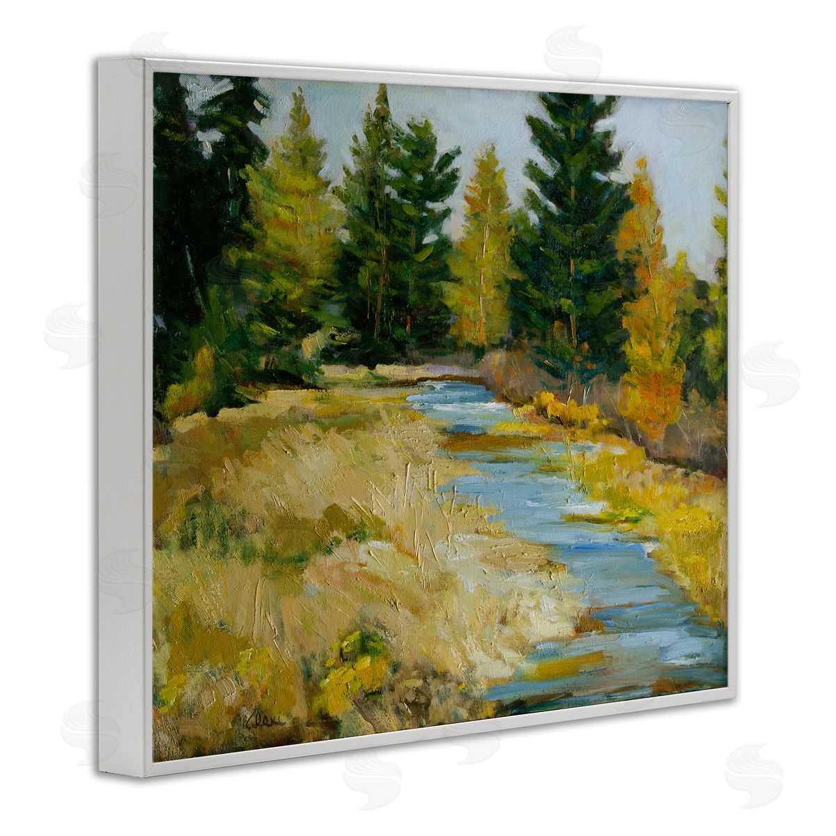 Alexi Fine A Fine Creekside Landscape White Framed Giclee Wall Art Print