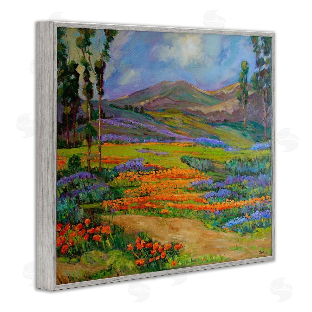Alexi Fine Bountiful Meadow Landscape Gray Framed Giclee Wall Art Print