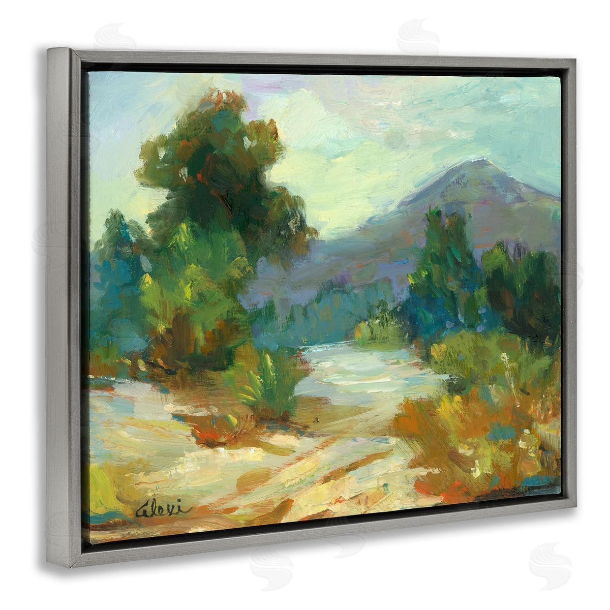 Alexi Fine Fall Time Mountain View Gray Floating Frame Canvas Wall Art Print
