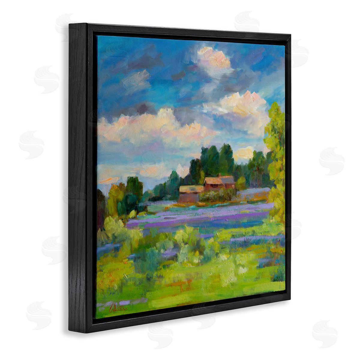 Lavender Countryside Landscape Black Floating Frame Canvas Wall Art, Home Decor by Alexi Fine
