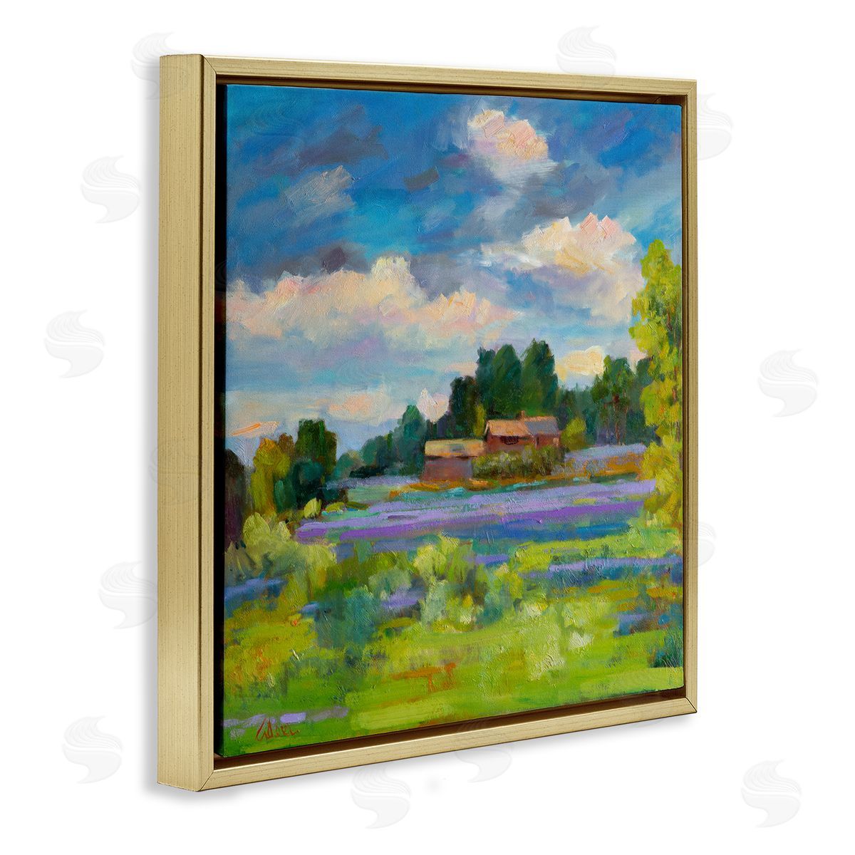 Lavender Countryside Landscape Gold Floating Frame Canvas Wall Art, Home Decor by Alexi Fine