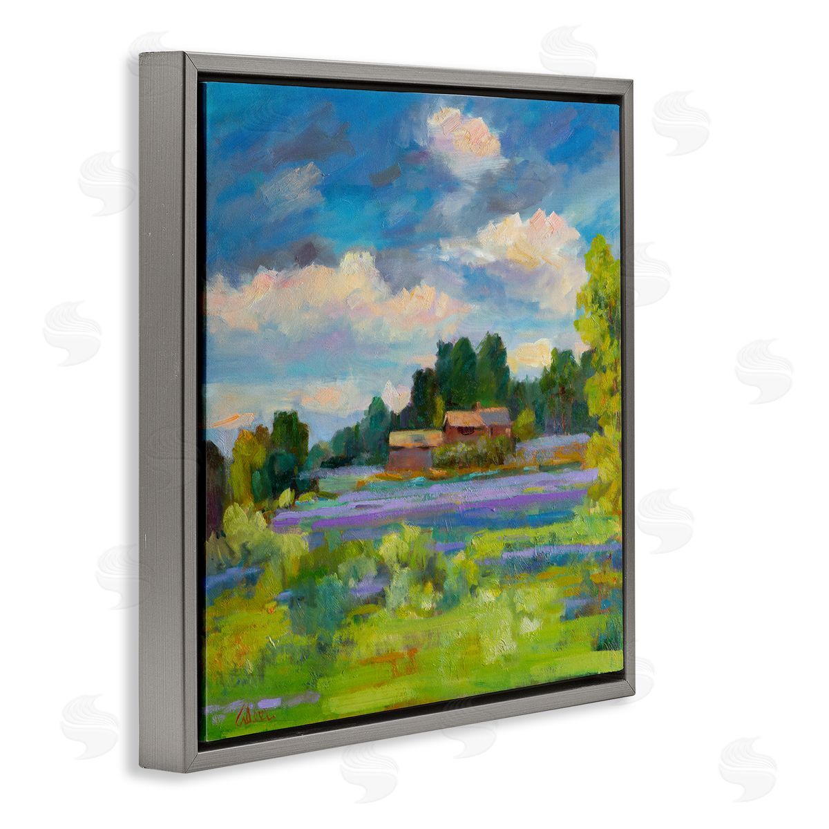 Lavender Countryside Landscape Grey Floating Frame Canvas Wall Art, Home Decor by Alexi Fine