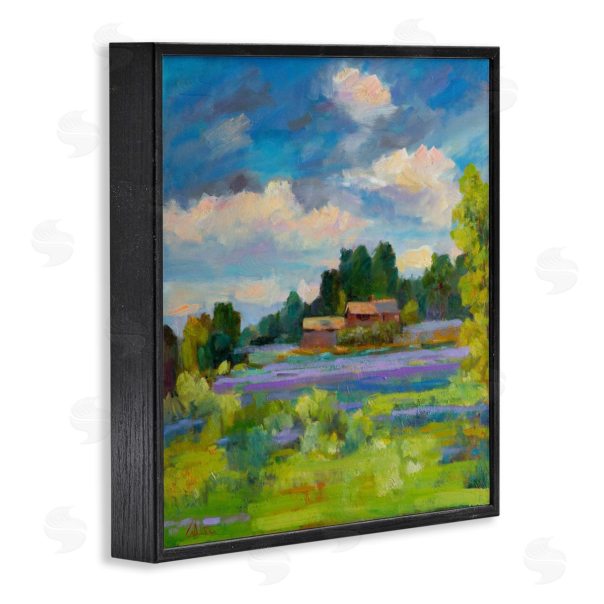 Lavender Countryside Landscape Black Frame Print Wall Art, Home Decor by Alexi Fine